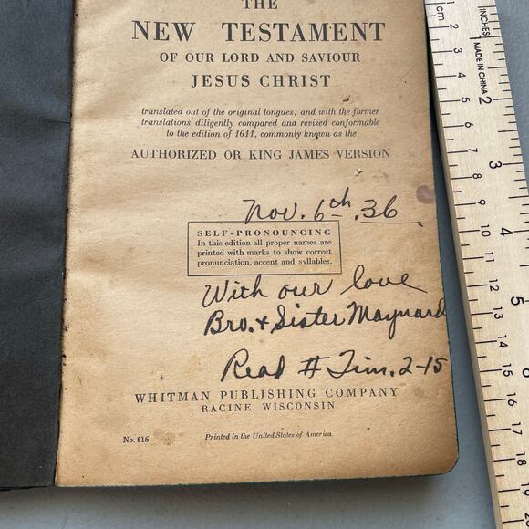 1936 Whitman Self-Pronouncing New Testament KJV Pocket Bible Racine WI USA - Picture 2 of 6
